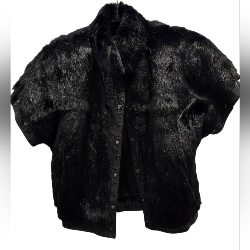 Chosen Furs Fully Lined Rabbit Fur Black & Leathervest Small Fur Origin France